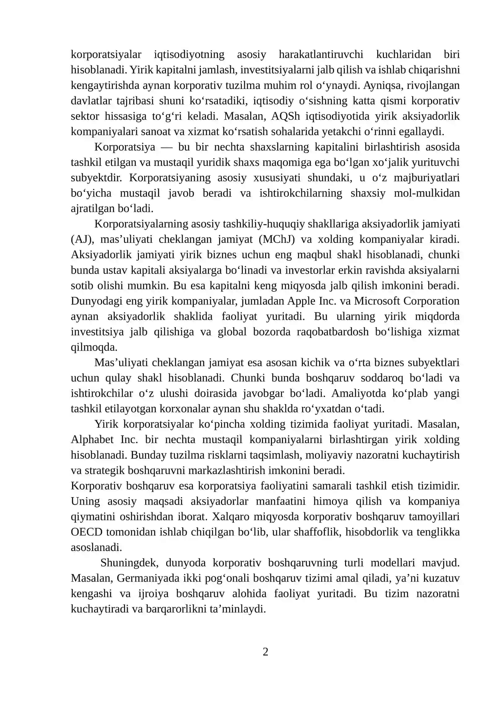 KORPORATSIYANING TASHKILIY HUQUQIY KO'RINISHLARI VA ULARNI BOSHQARISH 2