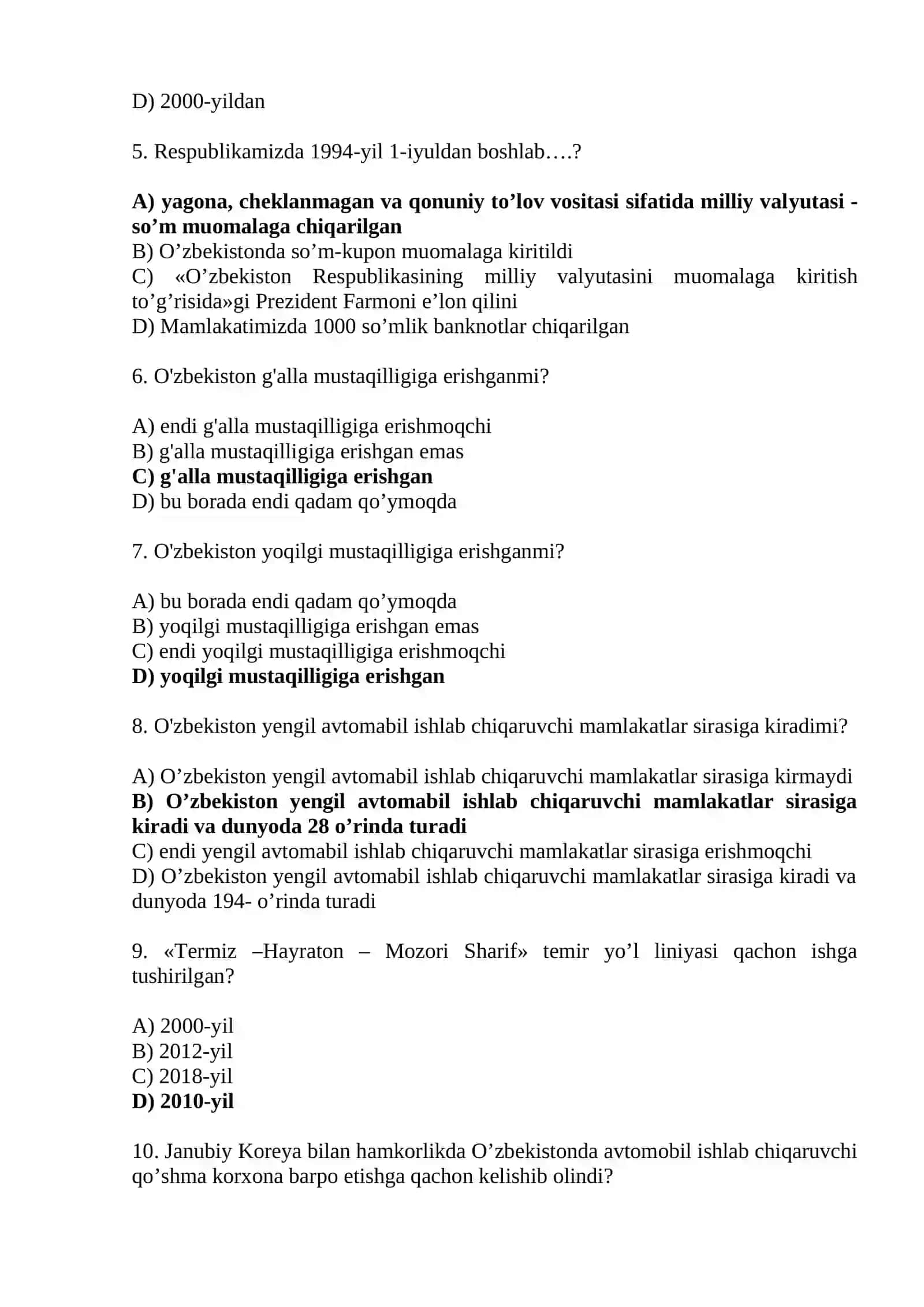 Mustaqillik yillarida O‘zbekistondagi ijtimoiy-iqtisodiy o‘zgarishlar 2