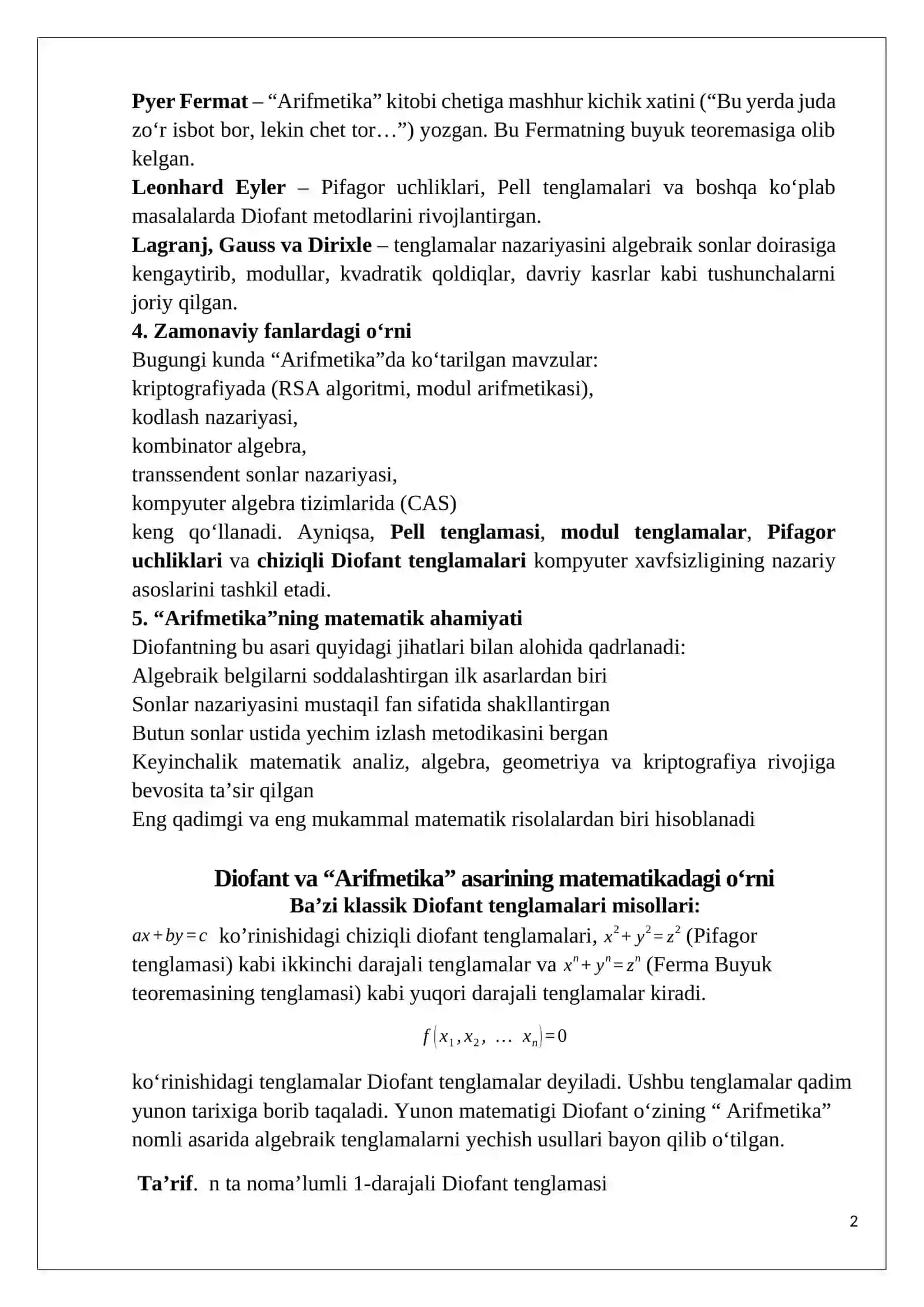 Ba’zi klassik diofant tenglamalari 2