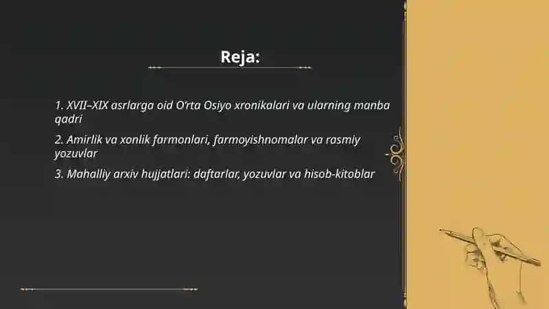O‘rta Osiyoning XVII-XIX asrlar tarixiga oid yozma manbalar 2