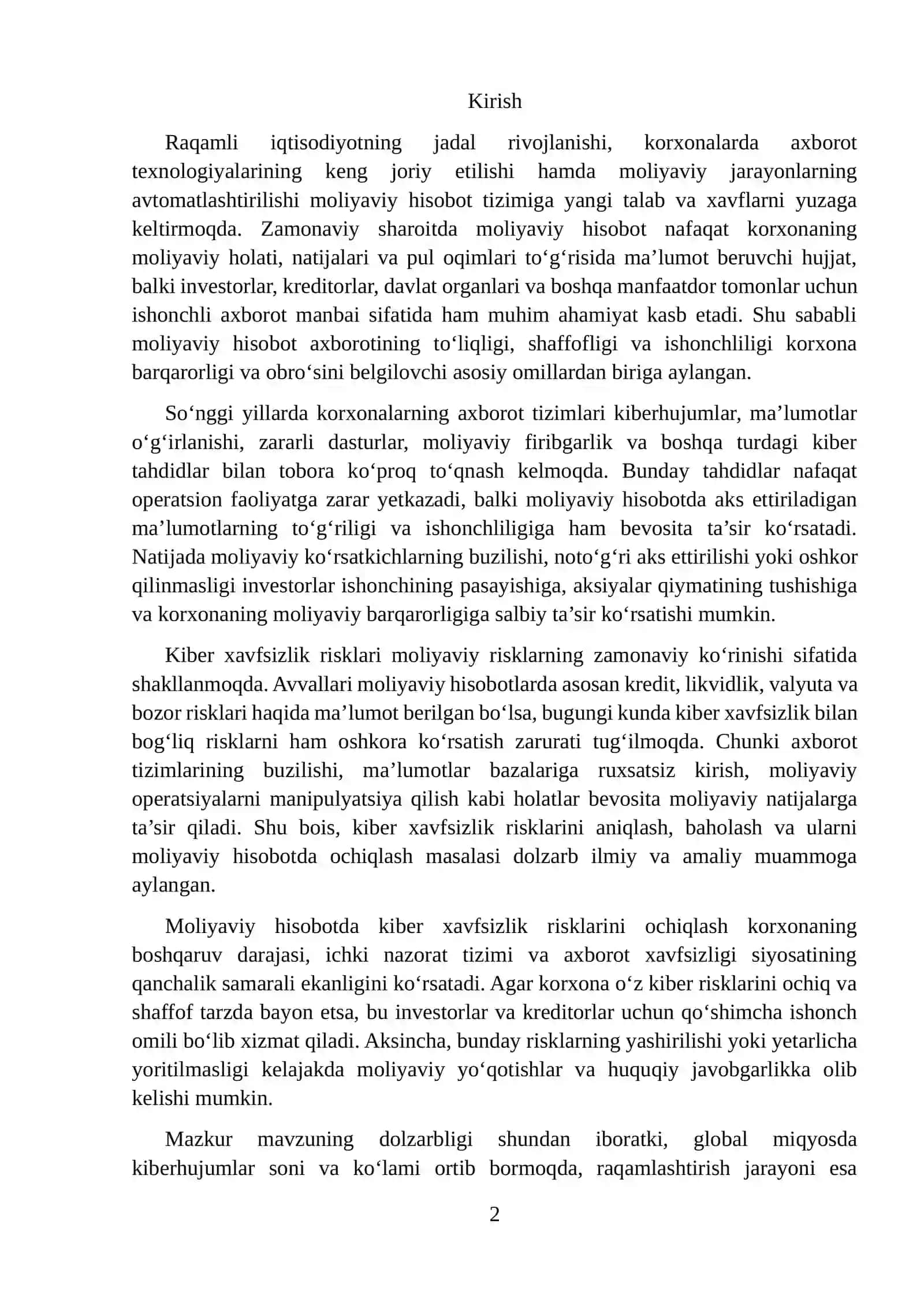 Moliyaviy hisobotda kiber havfsizlik risklarini ochiqlash masalalari 2