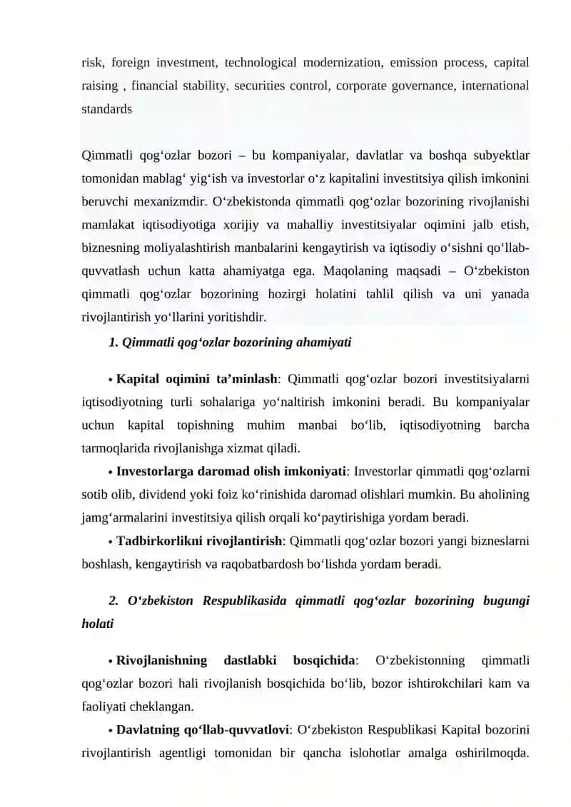 Qimmatli qog'ozlar bozorini rivojlantirish yo'llari 2