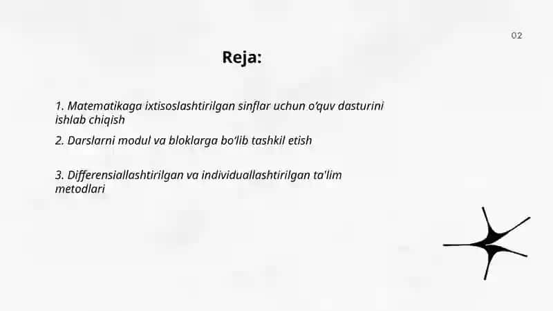 Matematikaga ixtisoslashtirilgan sinflarda oʻqitishni tashkil qilish 2