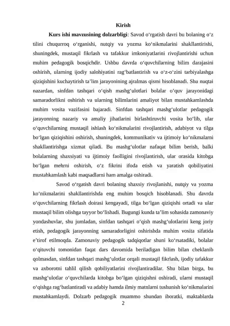 Savod o‘rgatish davrida sinfdan tashqari o‘qish mashg‘ulotlari 2