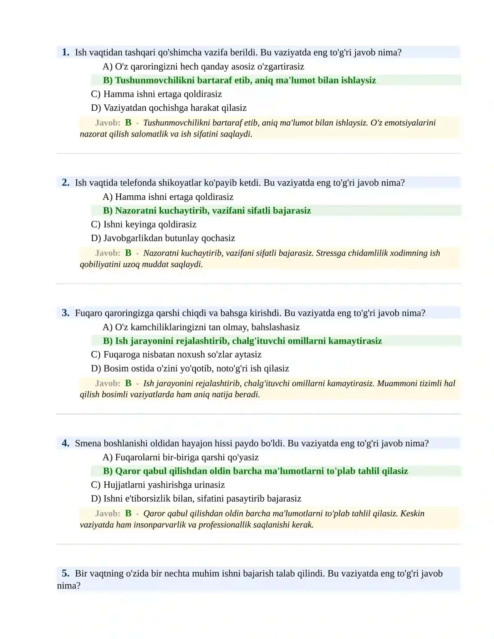 BOJXONA XIZMATIGA ISHGA KIRISH PSIXOLOGIK SINOV Testlari 2