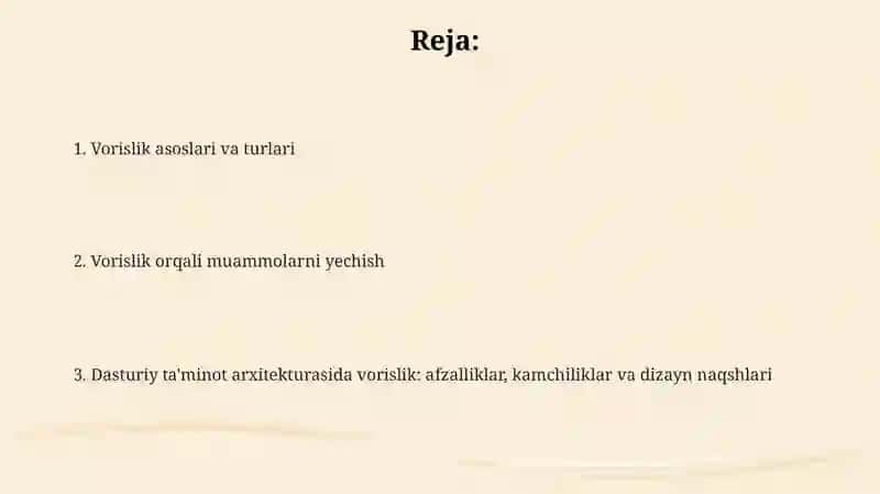 Voris sinflar yaratish va ular yordamida masalalarni yechish 2