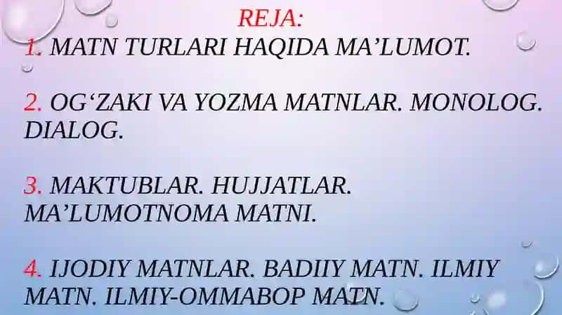 Matn turlari, ularning o‘ziga xos jihatlari 2