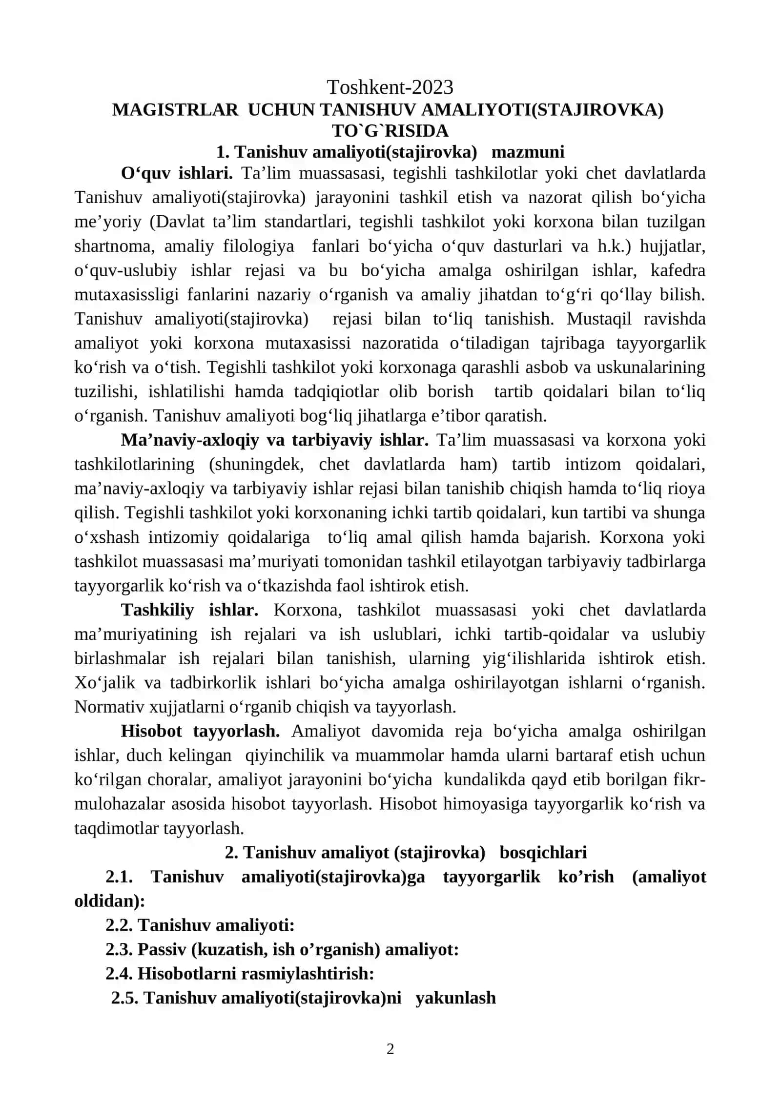 MAGISTRLAR  UCHUN TANISHUV AMALIYOTI(STAJIROVKA)  TO`G`RISIDA 2