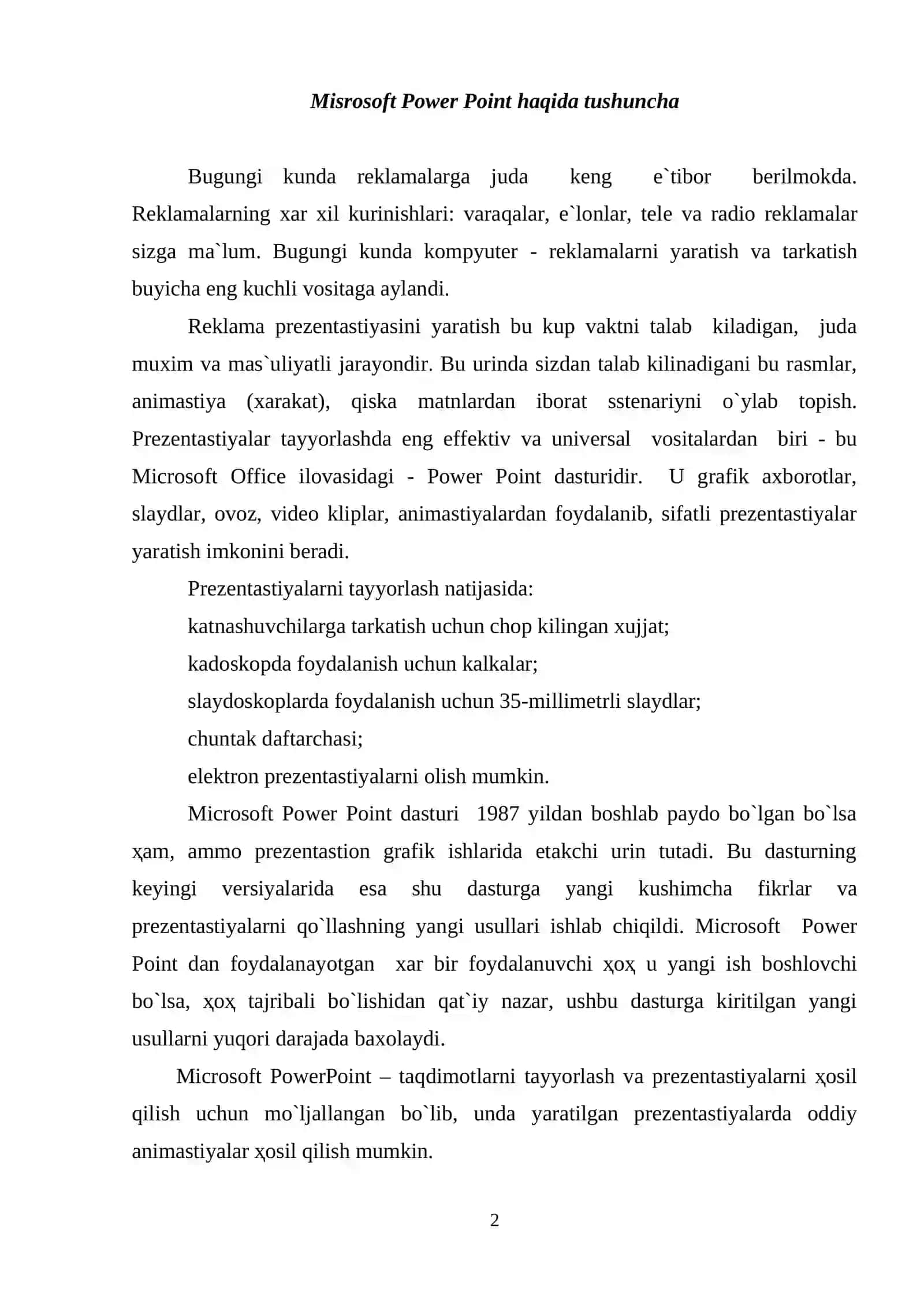 Reklama prezentatsiyasini yaratish 2