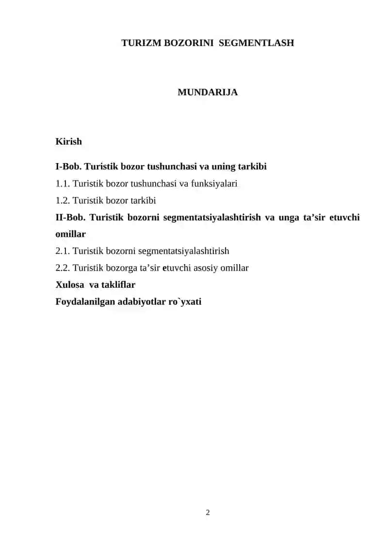 TURIZM BOZORINI SEGMENTLASH 2