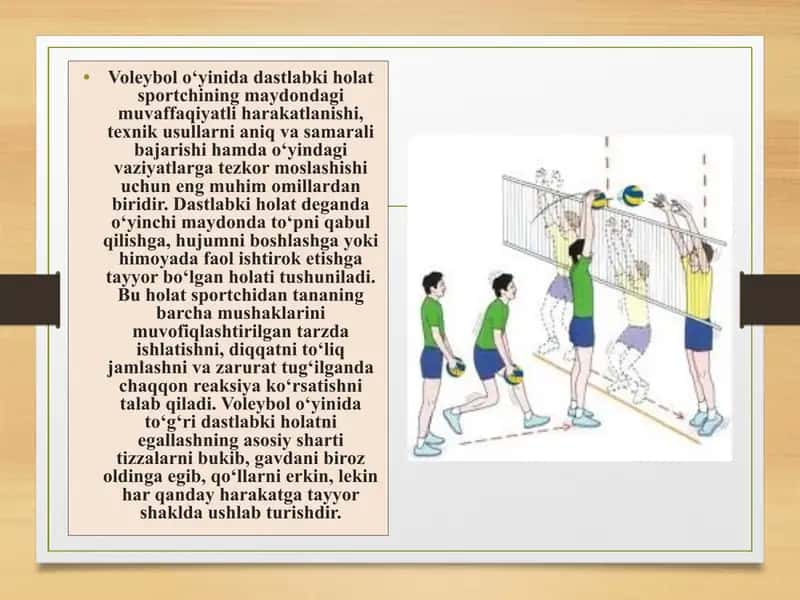 Voleybol oʻyinida holat va harakatni takomillashtirish 2