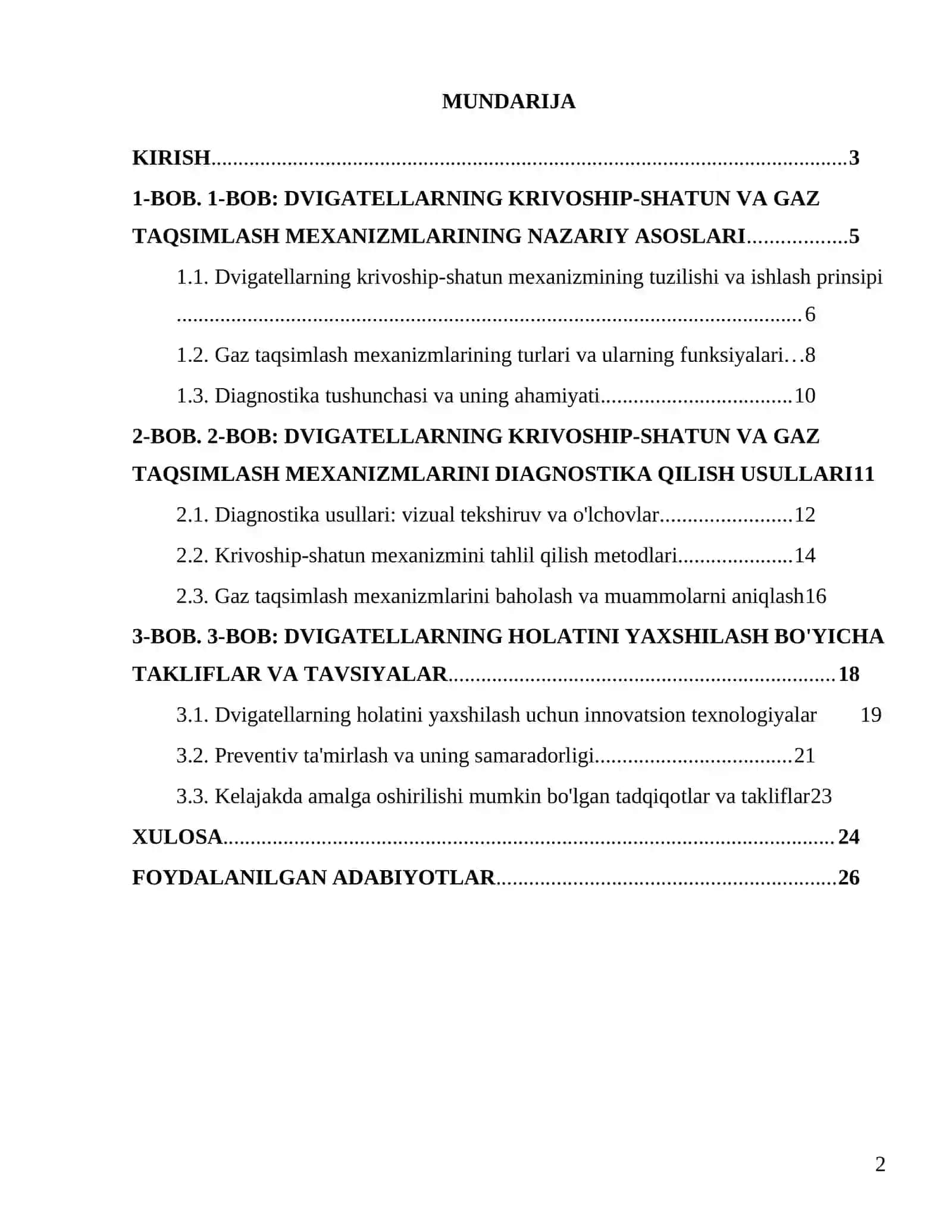 O'zi yurar maxsus harakat tarkiblari dvigatellarning krivoship-shatun va gaz taqsimlash mexanizmlari holatini diagnostika qilish 2