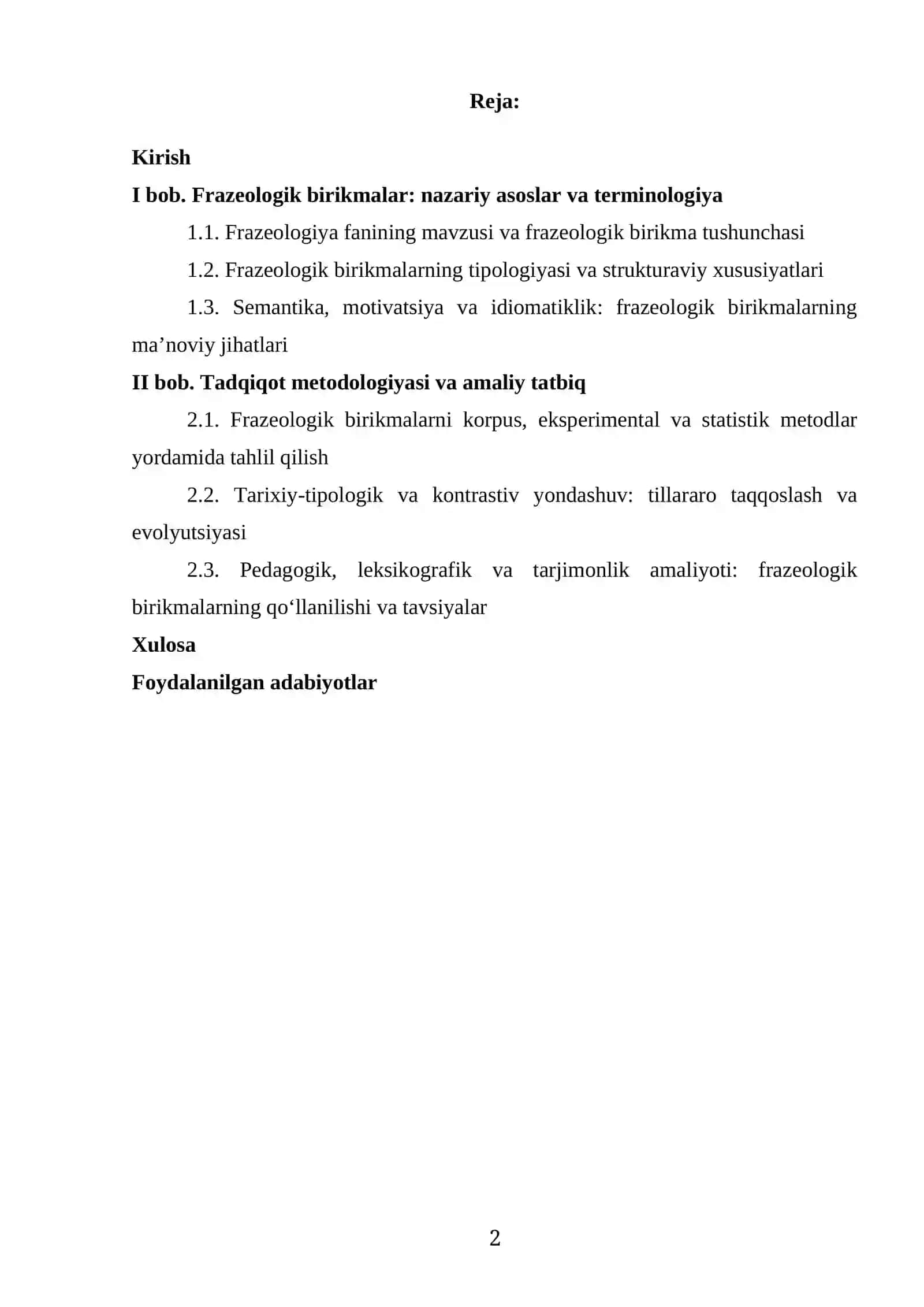 "FRAZEOLOGIK BIRIKMALAR NAZARIYASI" MAVZUSIDAGI KURS ISHI 2