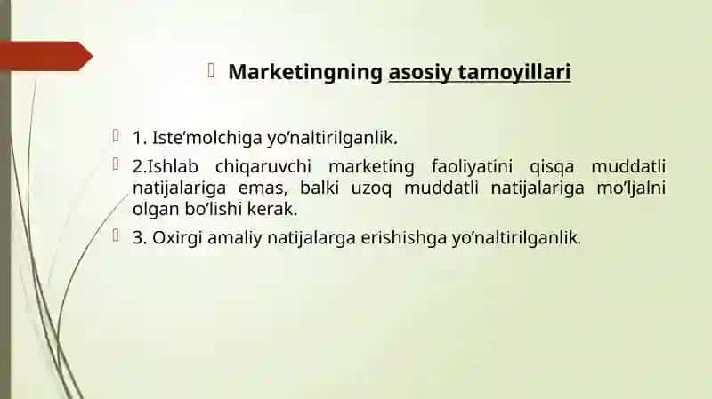 Marketing tamoyillari va vazifalari 2
