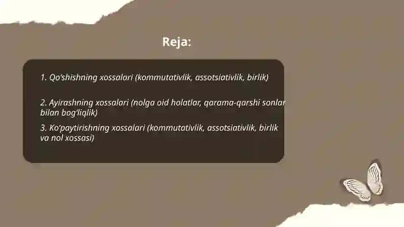 Arifmetik amallar va ularni xossalari 2
