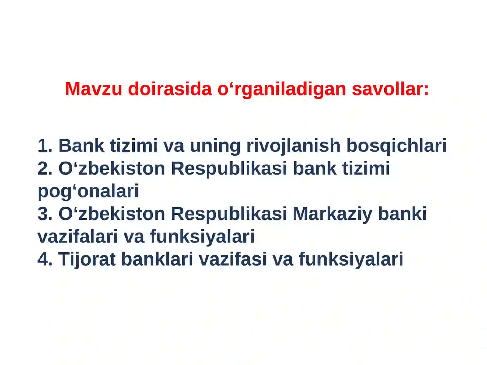 Oʻzbekiston Respublikasi bank tizimi va uning tarkibi 2