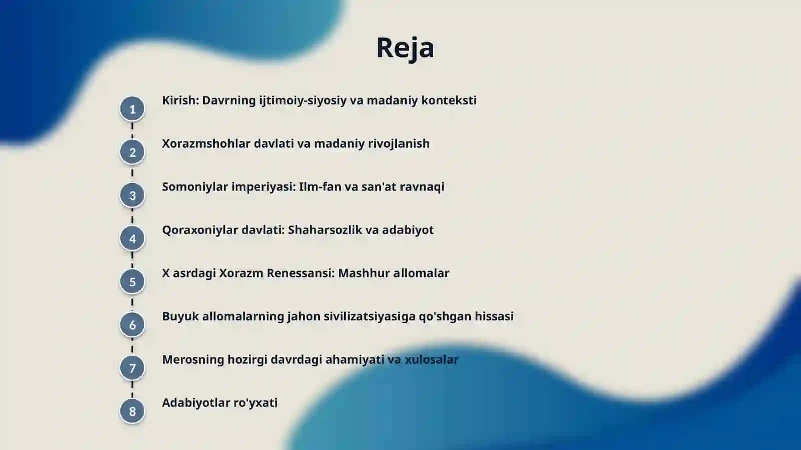 IX-XII asrlarda mamlakatimiz hududida ro'y bergan madaniy uyg'onish (Renessans).Buyuk allomalarning jahon sivilizatsiyasiga qo'shgan hissasi 2