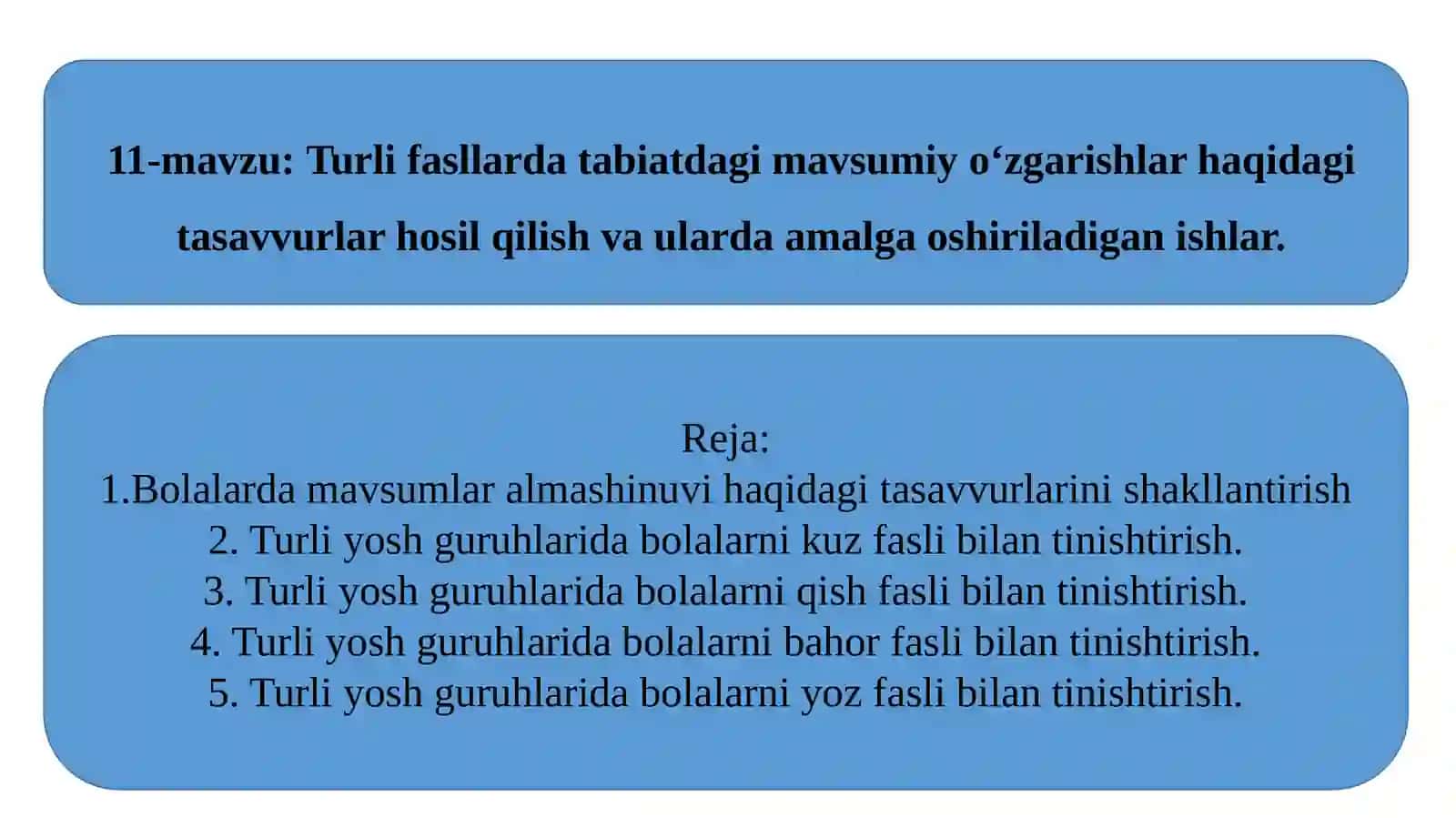 Turli fasllardatabiatdagimavsumiy o‘zgarishlar haqidagi tasavvurlar 2