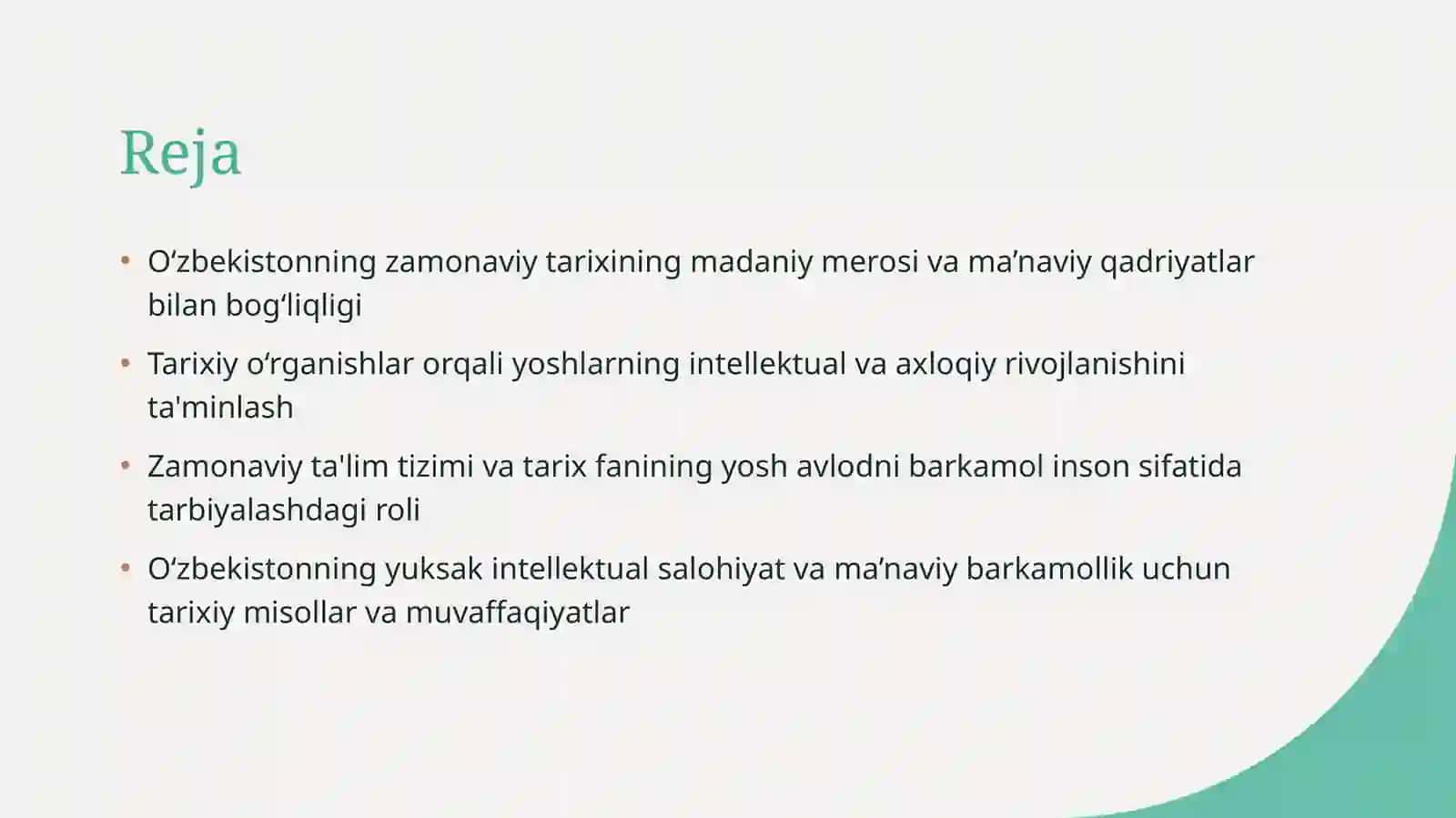 Yuksak intellektual salohiyatli, ma’naviy barkamol avlodni tarbiyalash, komil insonni voyaga yetkazishda O‘zbekistonning eng yangi tarixi fanining o‘rni 2