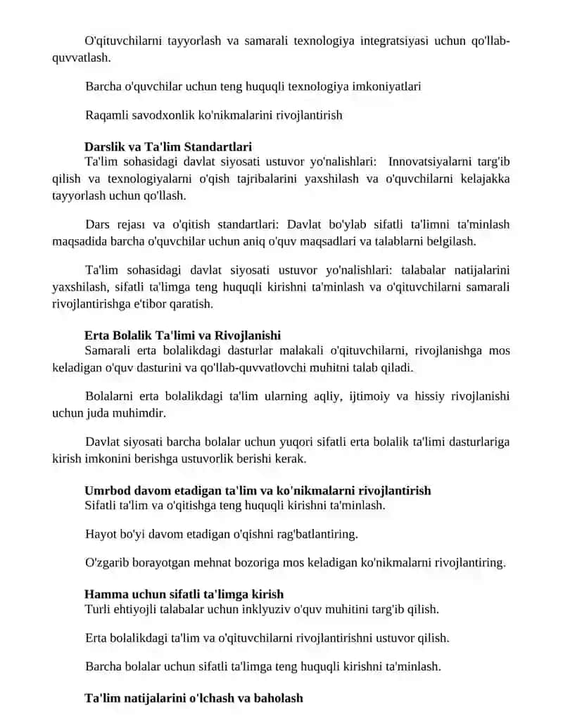 Talim sohasidagi davlat siyosatining ustuvor yo'nalishlari 2
