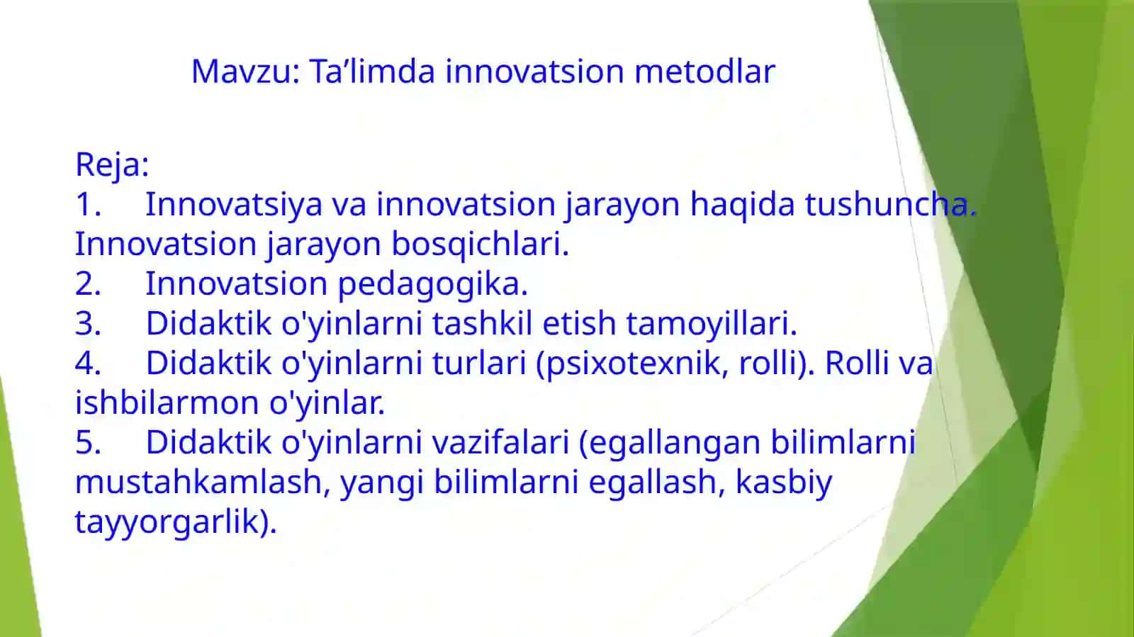 Muxlisaning Pedagogika fanidan Taʼlimda Innovatsion Metodlar 2