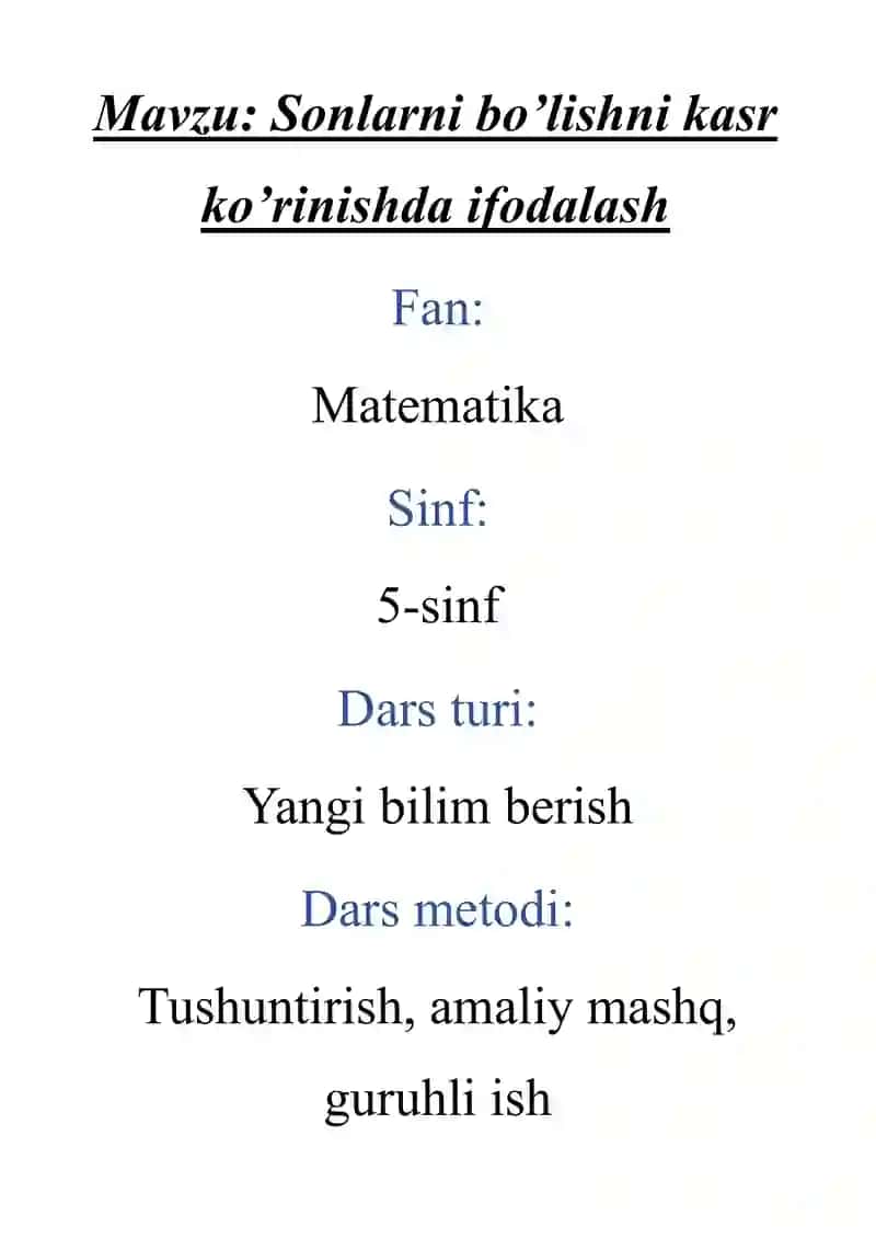 MATEMATIKA FANIDAN DARS ISHLANMA 2