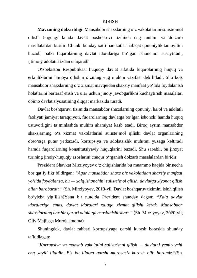 MANSABDOR SHAXSLARNING O‘Z VAKOLATLARINI SUISTE’MOL QILGANLIK UCHUN JINOIY JAVOBGARLIK MASALALARI 2