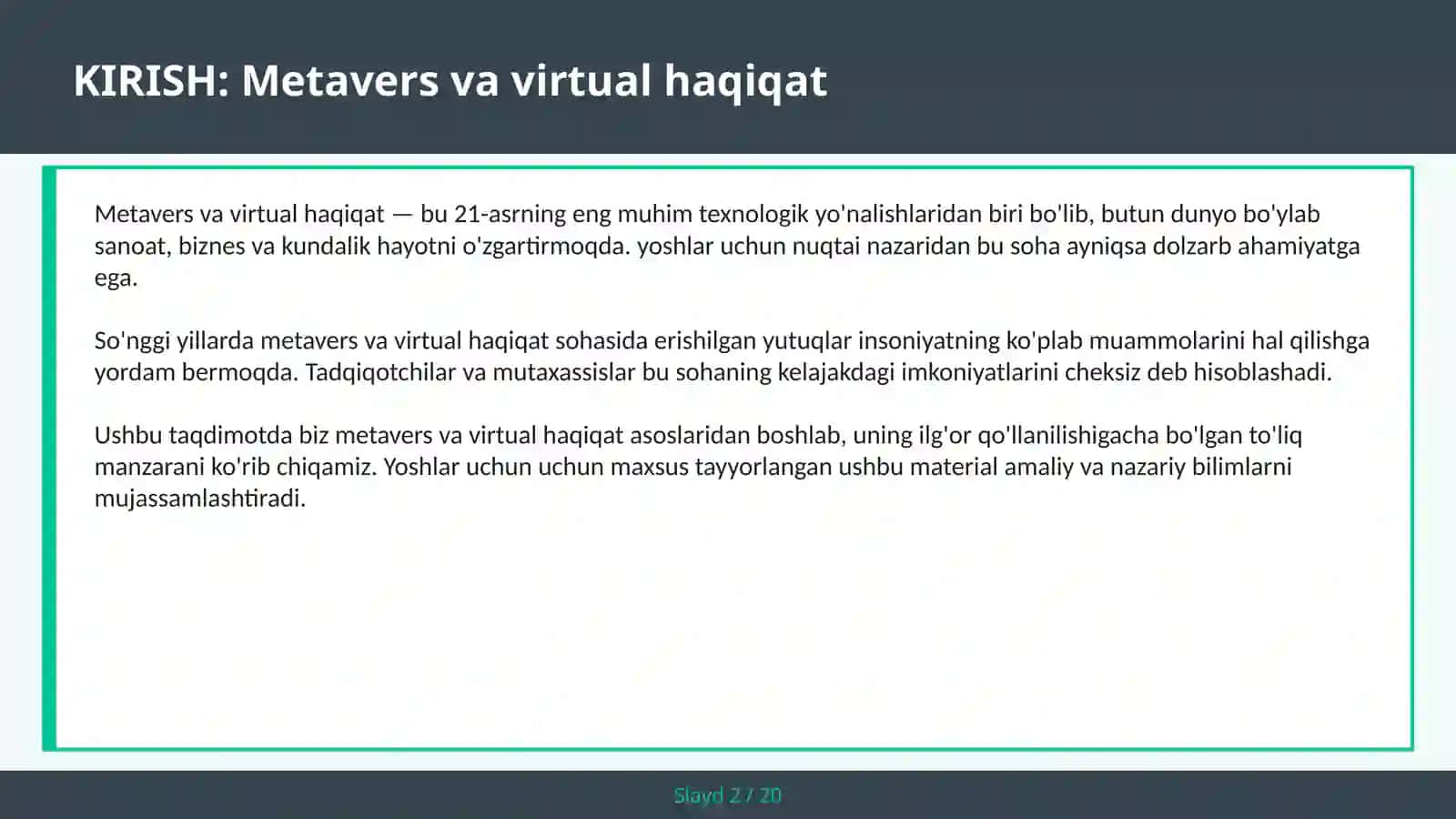 Metavers va virtual haqiqat 2