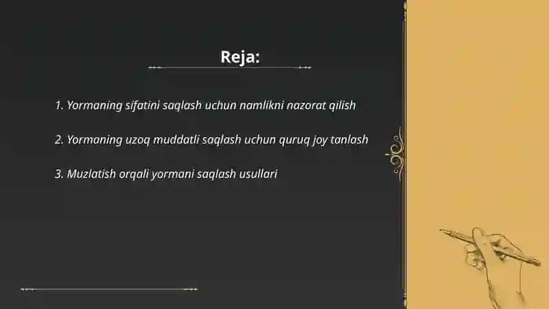 Yormani saqlash usullari 2