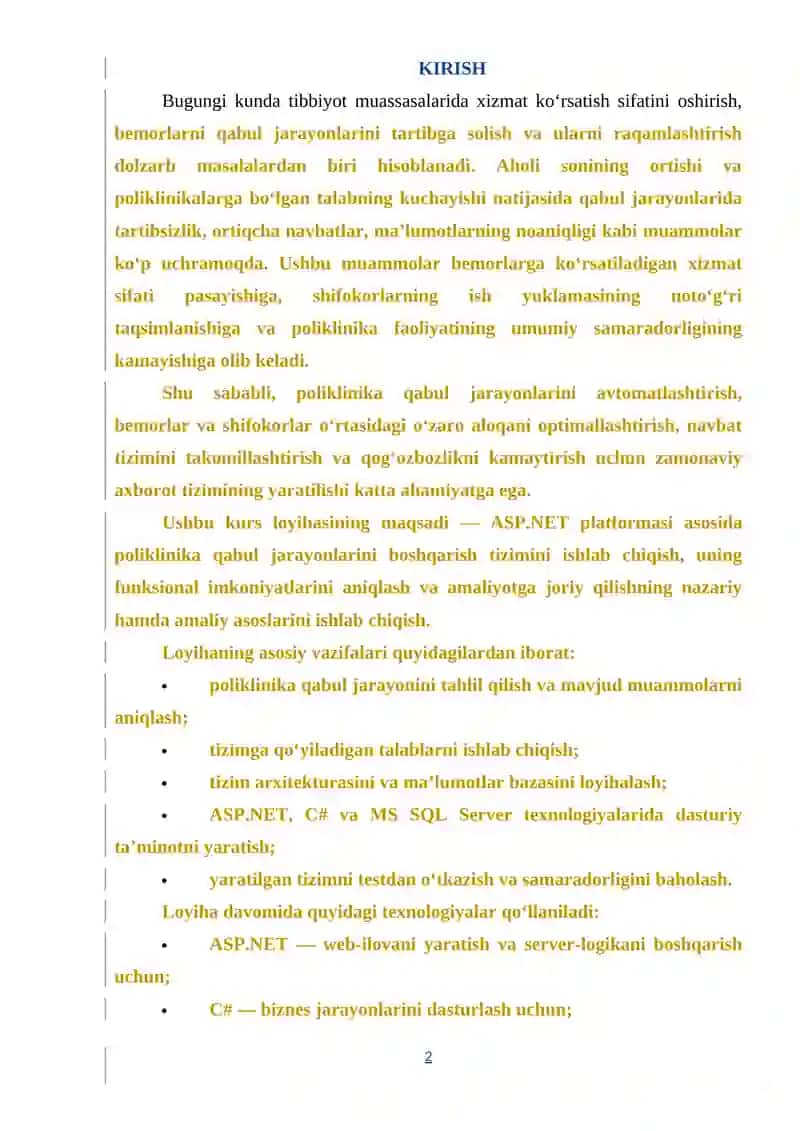 TIZIM ARXITEKTURASI VA MA’LUMOTLAR BAZASINI LOYIHALASH 2