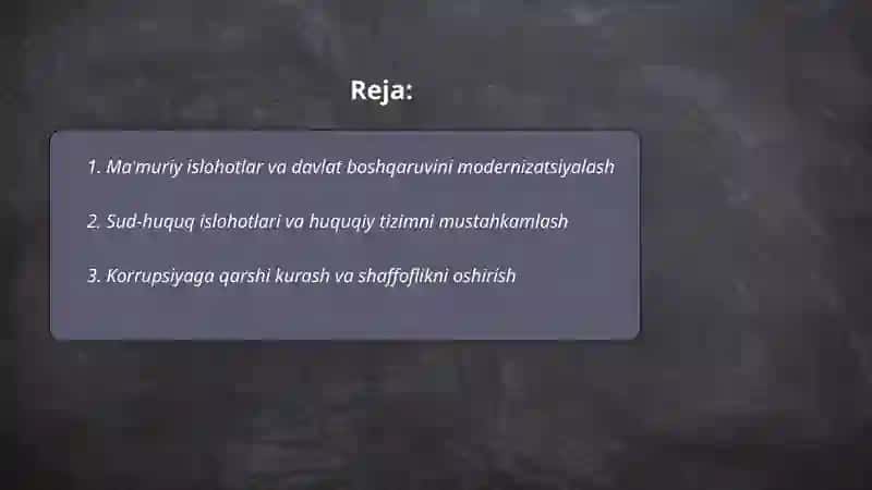 Ma'muriy islohotlar va davlat boshqaruvini modernizatsiyalash 2