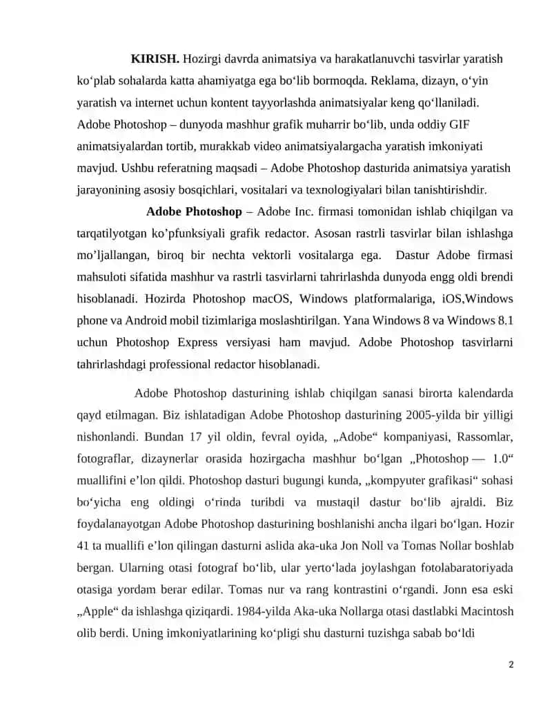 Adobe Photoshop dasturida harakatlanuvchi tasvirlar hosil qilish 2