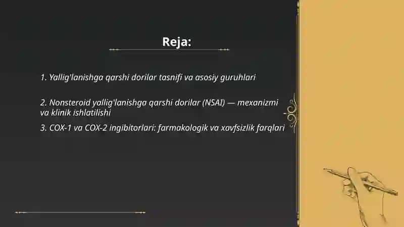Yallig'lanishga qarshi dori vositalarning klinik farmokologiyasi 2