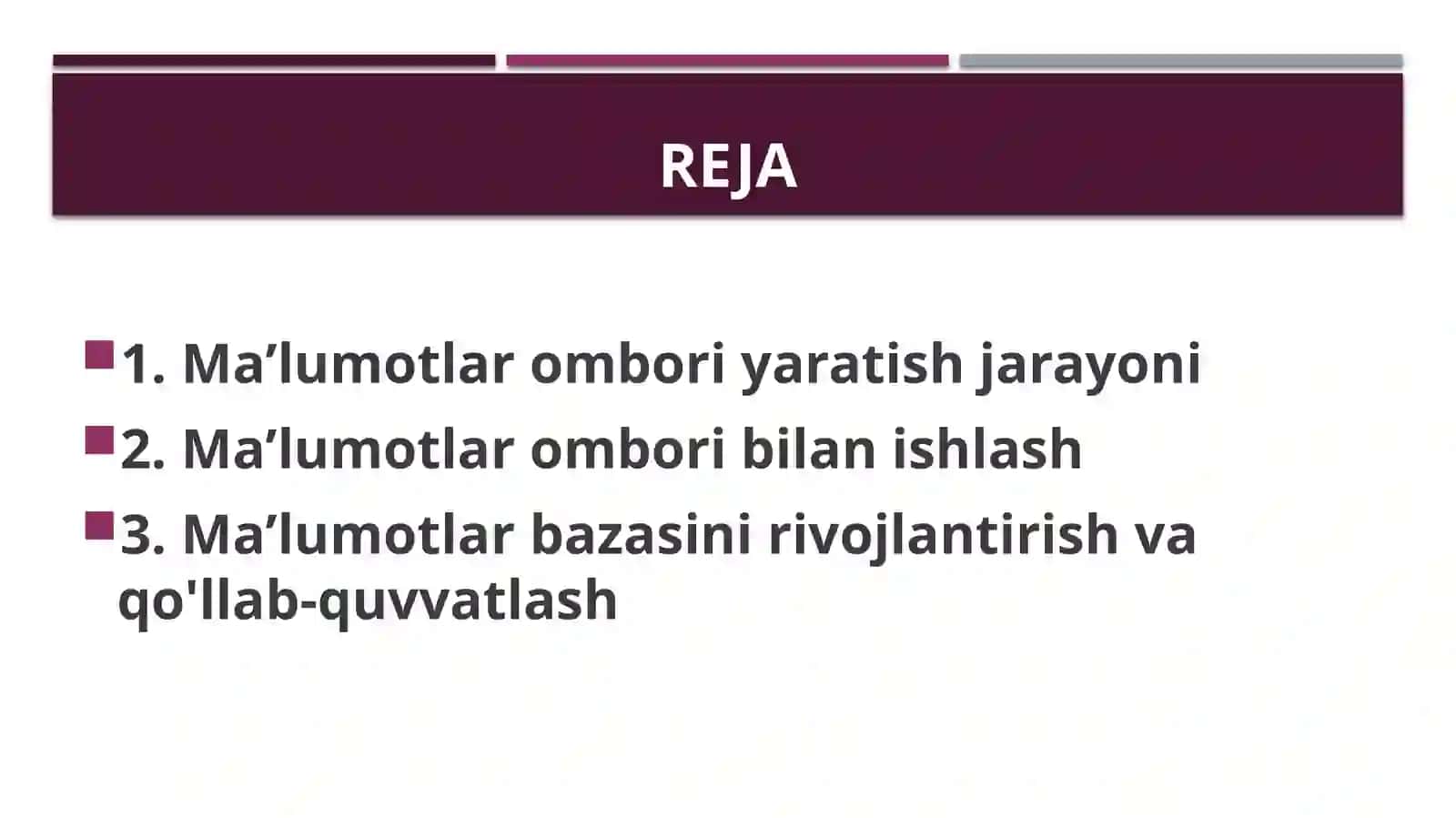 Sohalar boʻyicha maʼlumotlar omborini yaratish va u bilan ishlash 2