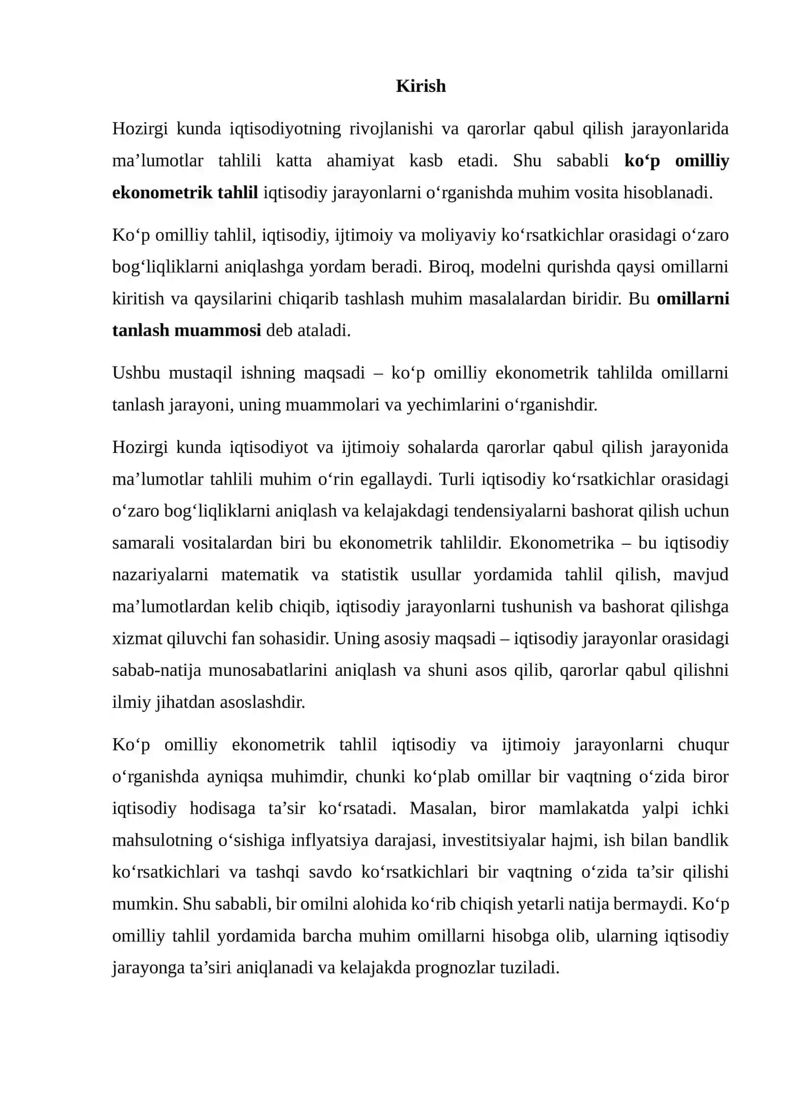 KO‘P OMILLIY EKONOMETRIK TAHLILIDA OMILLARNI TANLASH MUAMMOSI 2