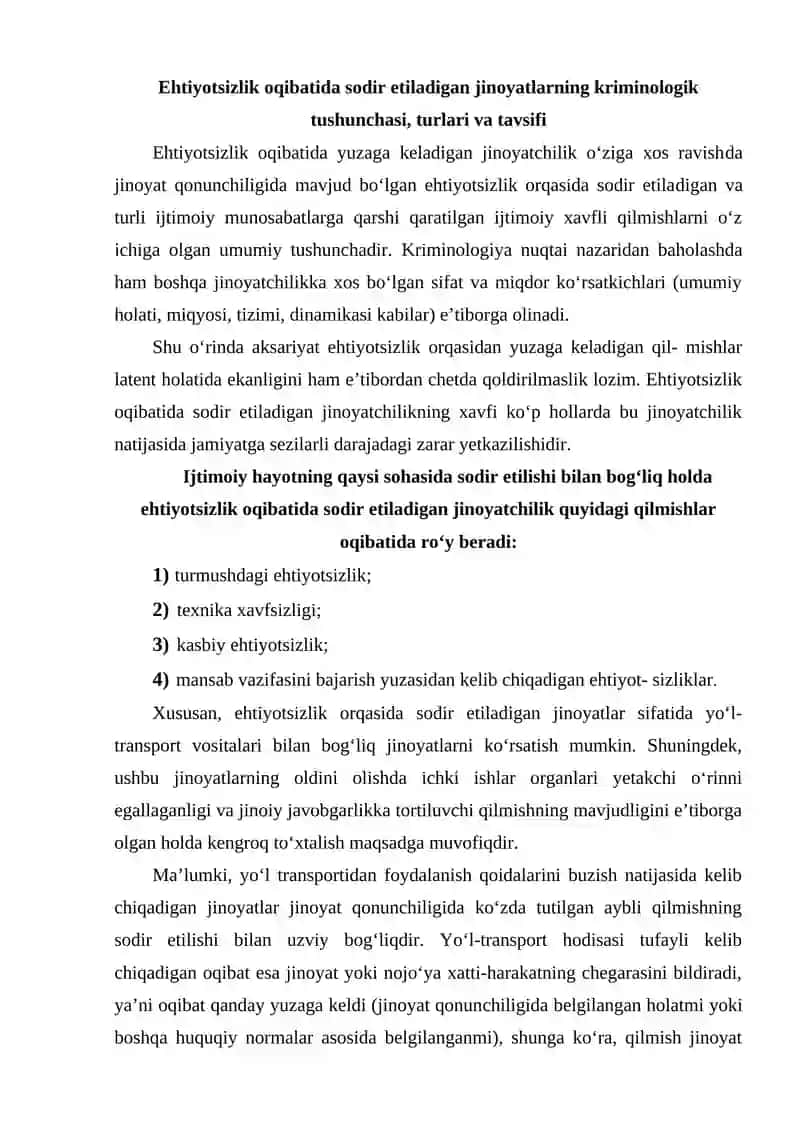 Ehtiyotsizlik Oqibatida Sodir Etilgan Jinoyat 2