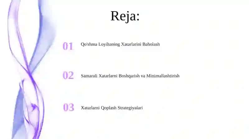 Qo'shma Loyiha Tavakkalchiligini Xedjirlash va Minimallashtirish 2