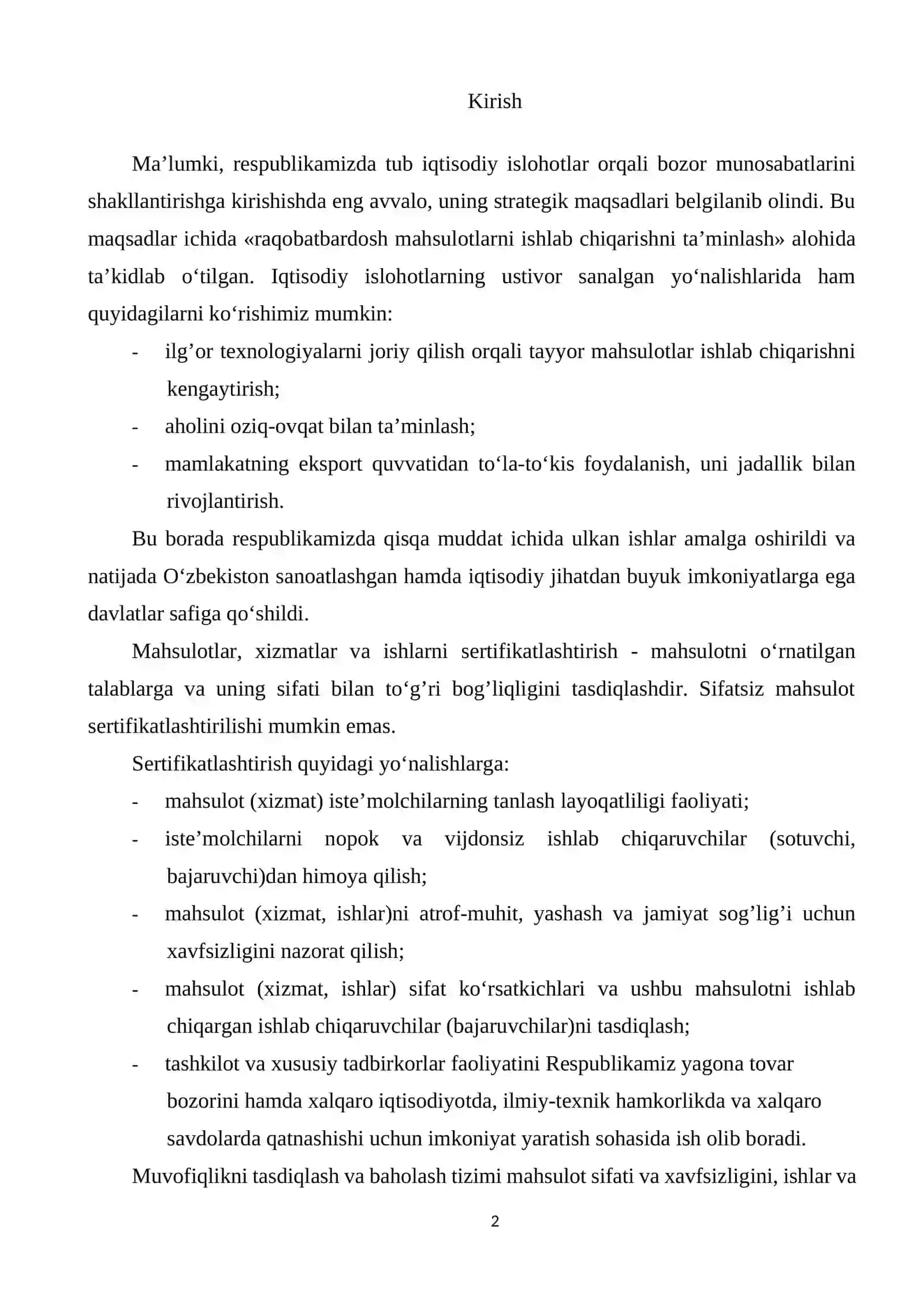 Tamaki mahsulotlarini sertifikatlashtirish tartibini ishlab chiqish 2