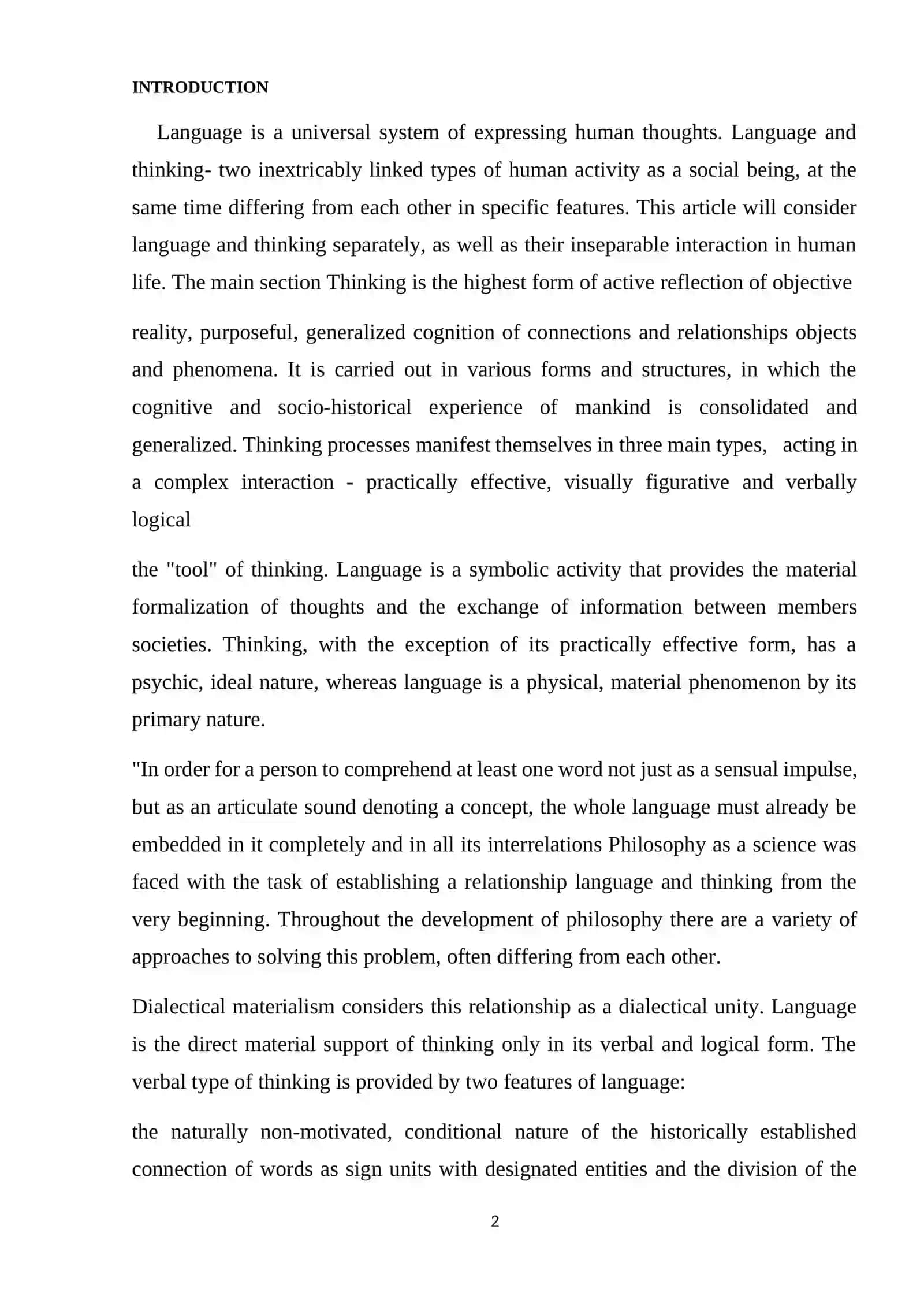 CHARACTERIZE THE RELATION OF LANGUAGE AND THOUGHT 2