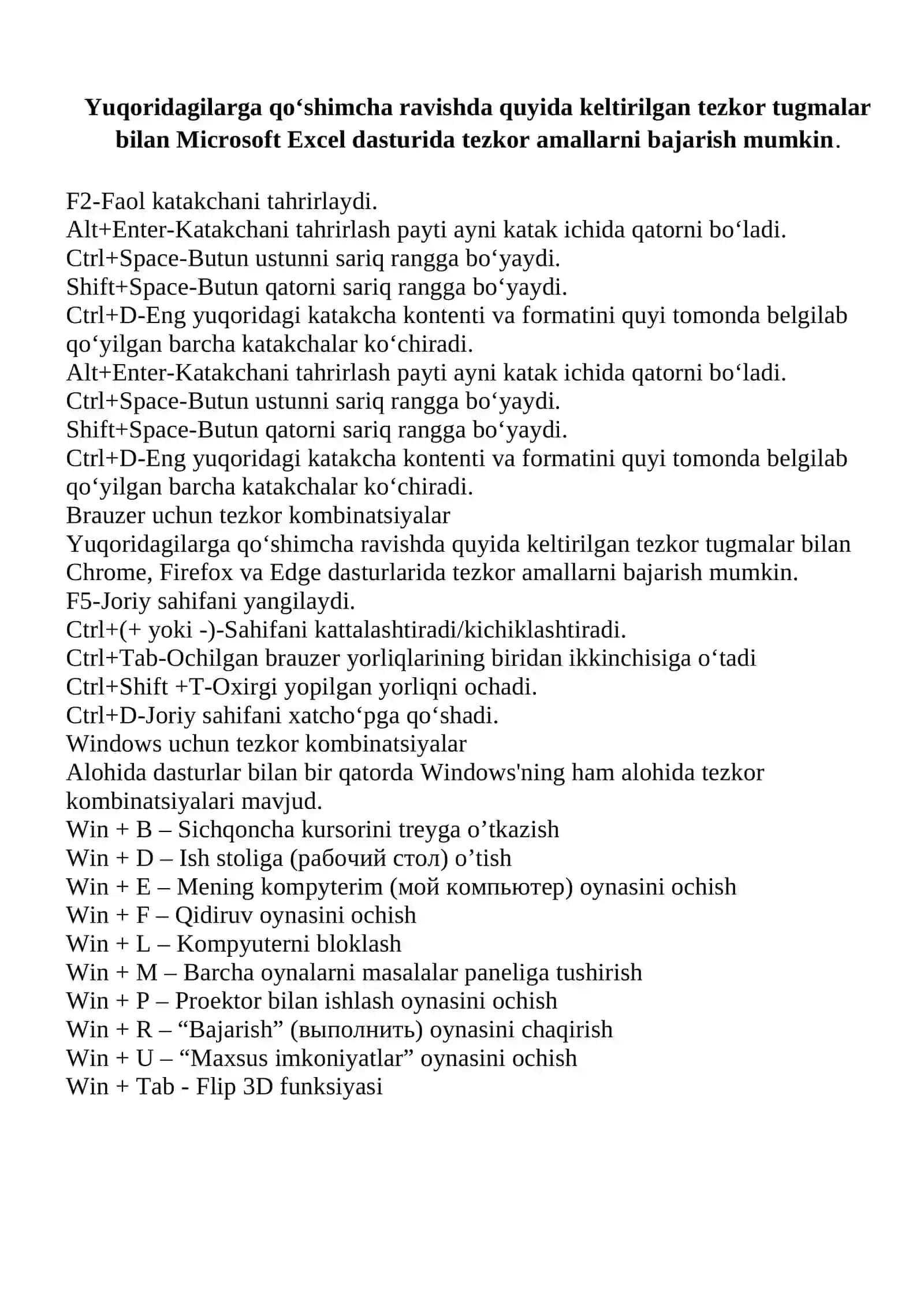 Microsoft Office dasturlari kombinatsiyalari 2