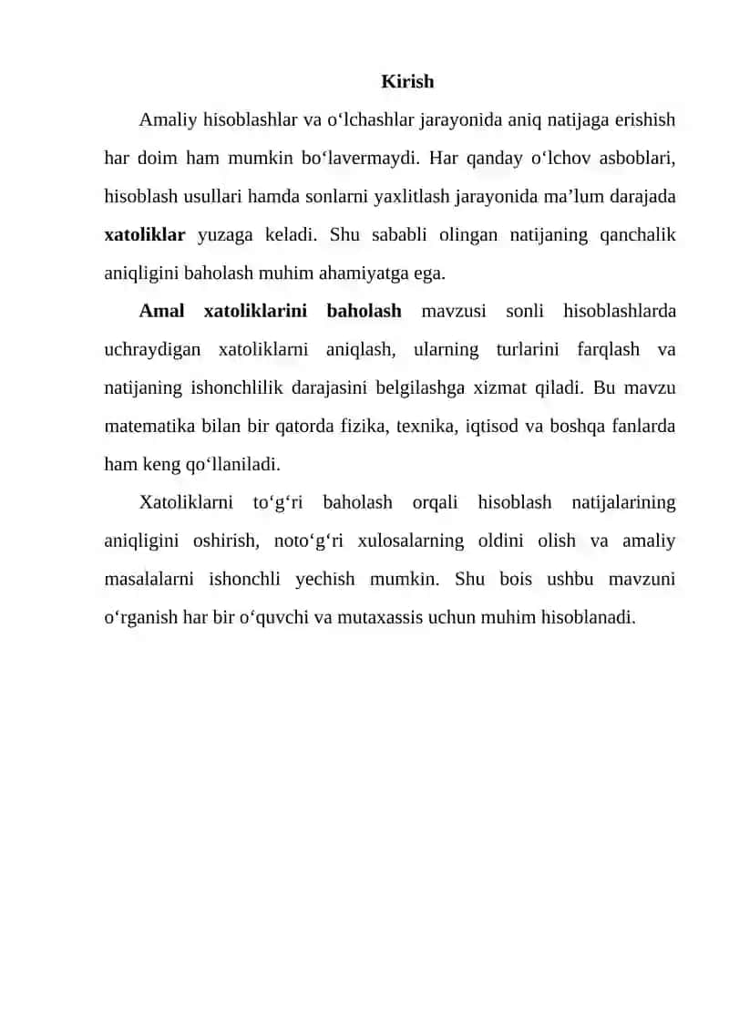Amal xatoliklarini baholash 2