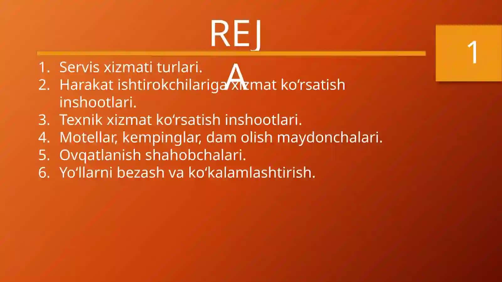 HARAKAT ISHTIROKCHILARIGA XIZMAT KO‘RSATISH INSHOOTLARI 2