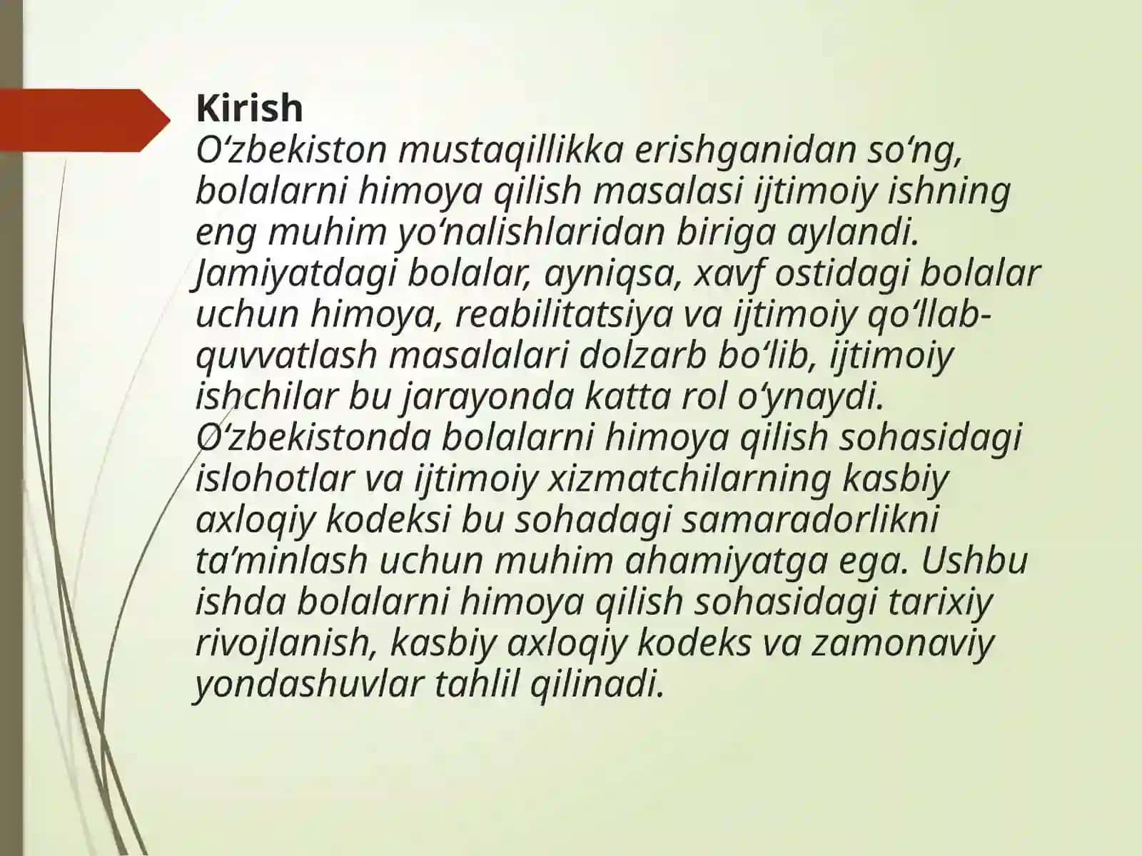 O‘zbekistonda bolalarni himoya qilish sohasida ijtimoiy ish rivojlanish tarixi: ijtimoiy xizmatchining kasbiy axloqiy kodeksining tuzilishi 2