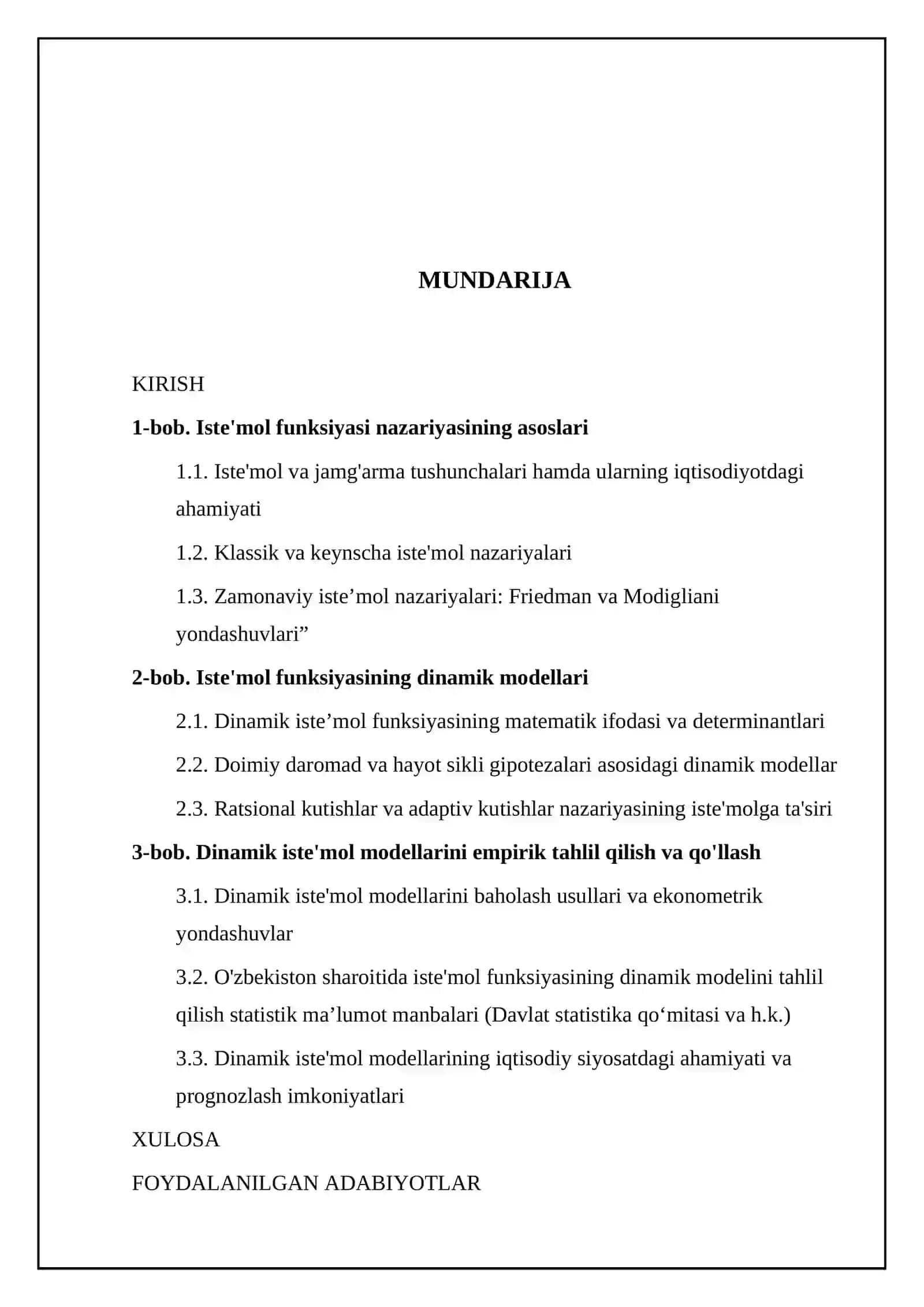 Iste'mol funksiyasining dinamik modeli 2