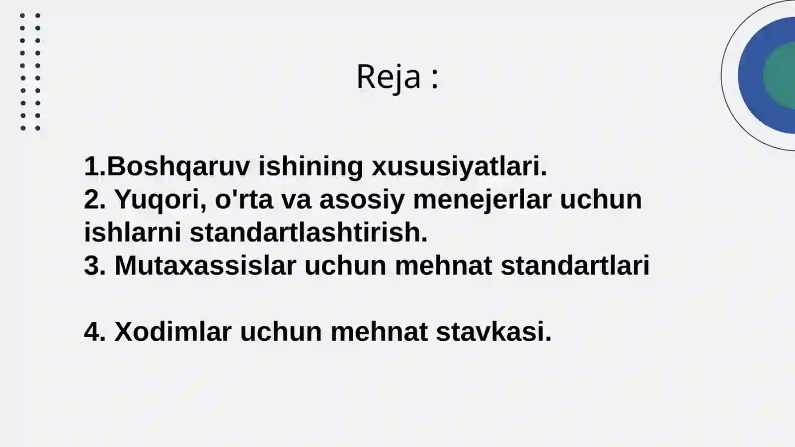 Menejerlar, mutaxassislar va xodimlarning mehnatini tartibga solish 2