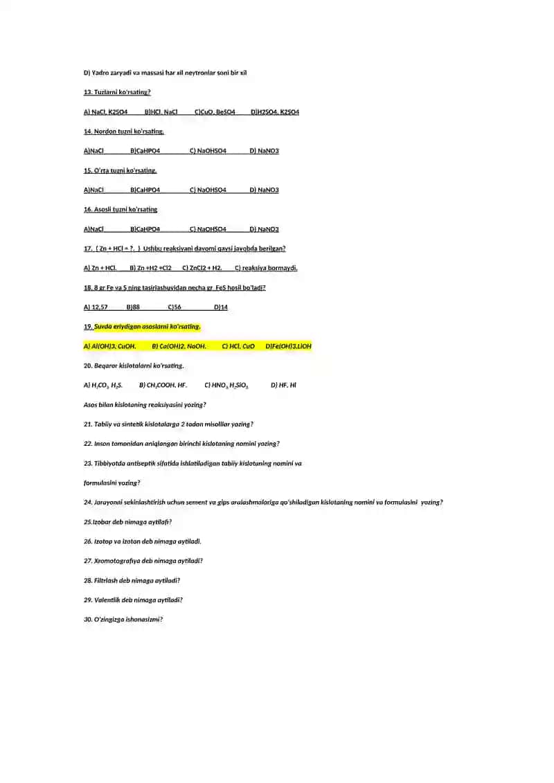 7-sinf kimyo test 30 talik 2