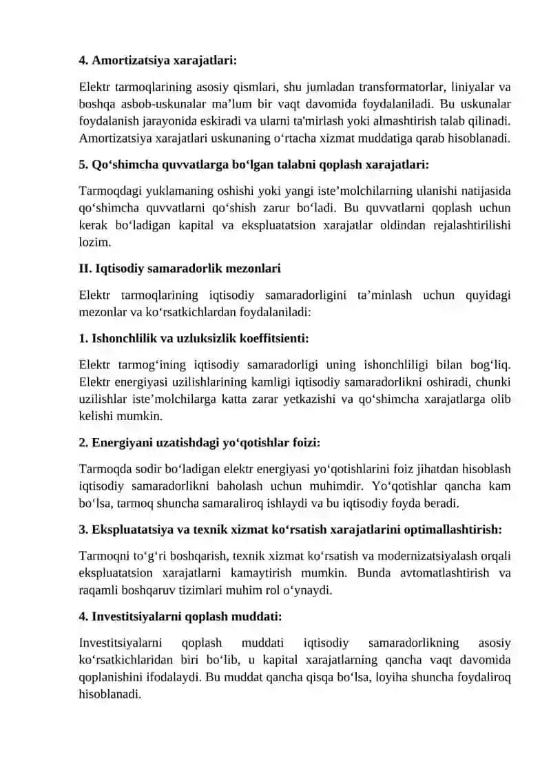 Elektr tarmoqlarining iqtisodiy ko‘rsatkichlarini hisoblash 2