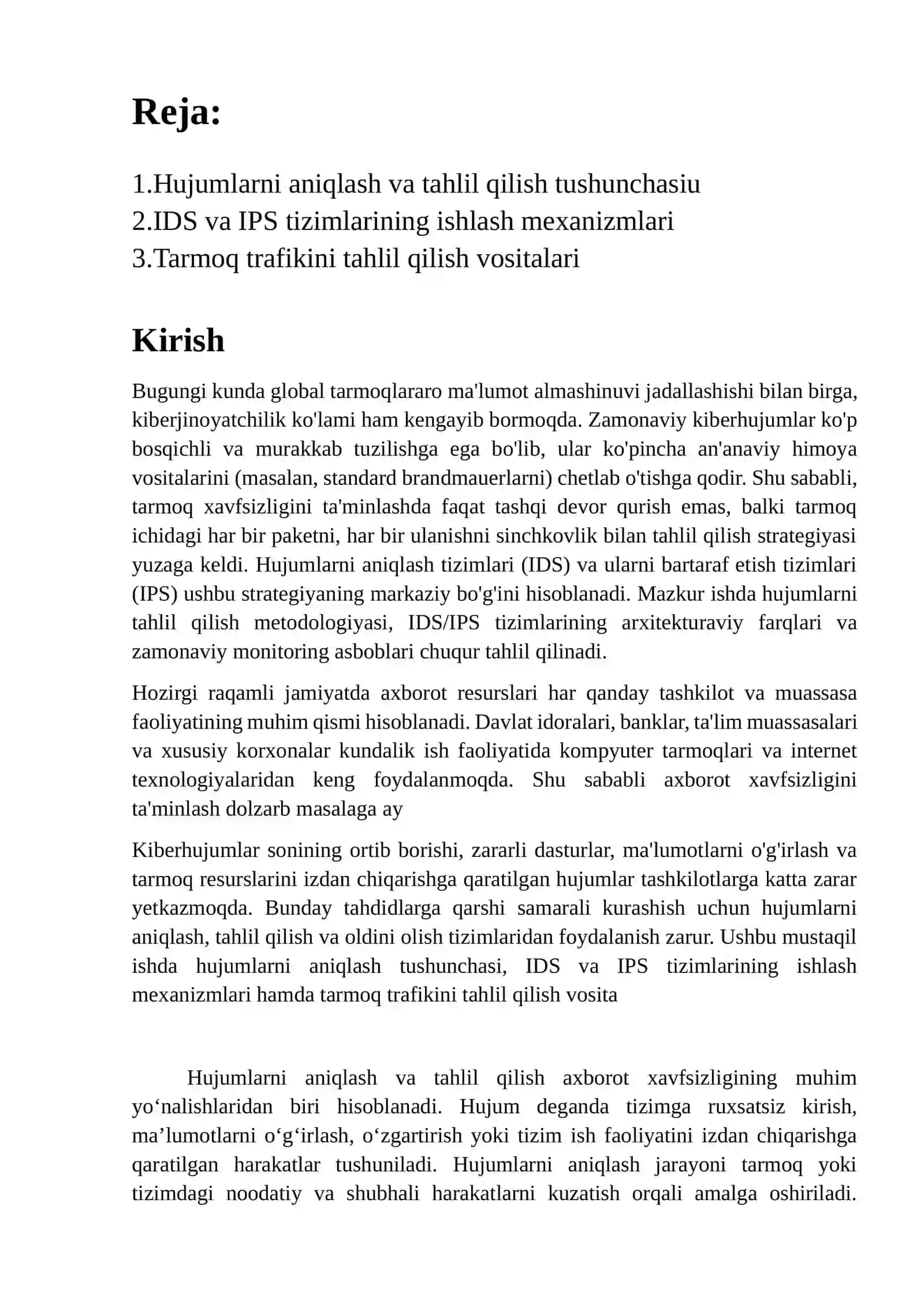 Hujumlarni aniqlash va tahlil qilish usullari 2