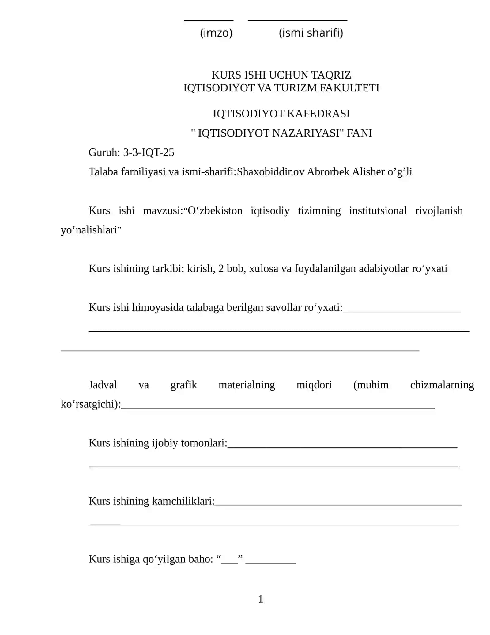 «Oʻzbekiston iqtisodiy tizimning institutsional rivojlanish yoʻnalishlari» 2