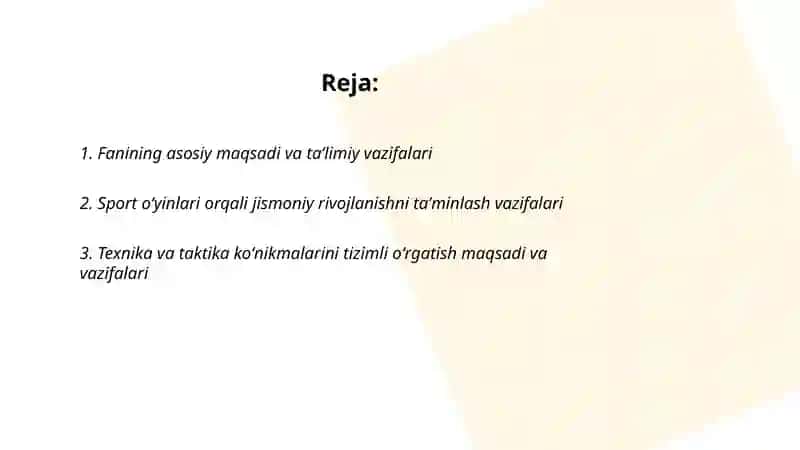 Sport oʻyinlari va uni oʻqitish metodikasi fanining maqsadi hamda vazifalari 2